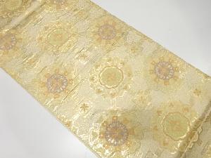 アンティーク　服部織物製　こはく錦　華紋に格子模様織り出し袋帯（材料）